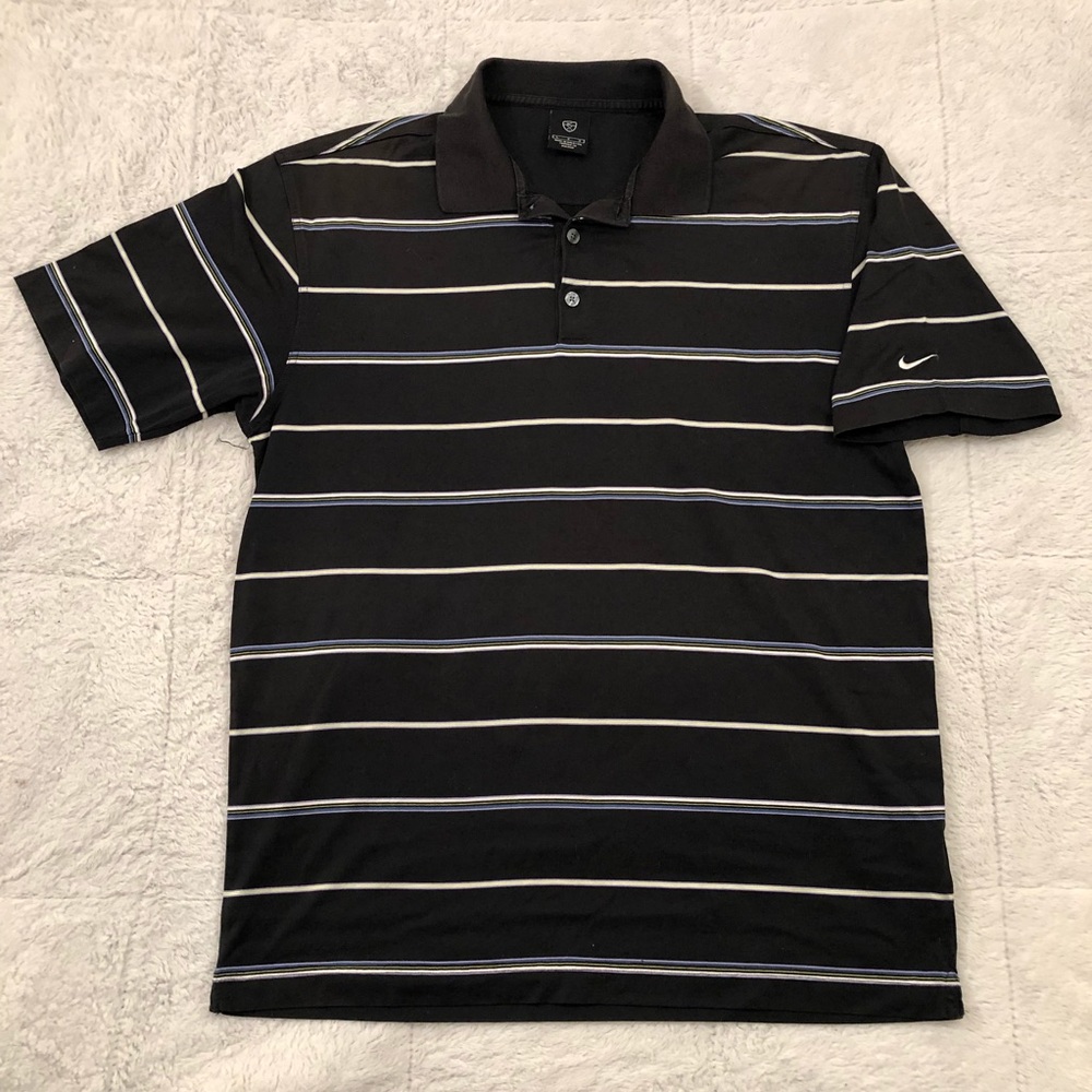 Nike Golf Black & White Striped Casual Essential Golf Polo Shirt Men’s Size L